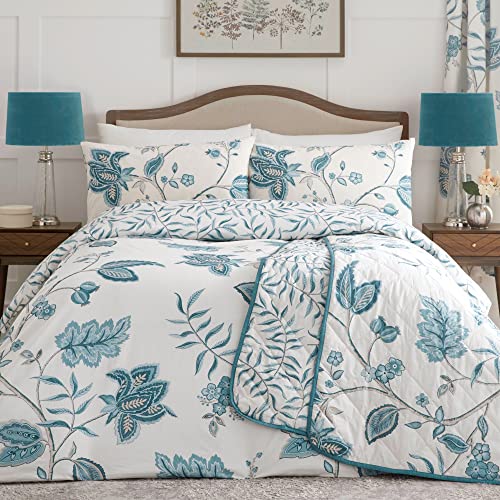 Dreams & Drapes Floral Duvet Cover Set ??? Teal Blue ??? Single Size (140 x 200cm) ??? Turquoise Damask Print ??? White & Blue Reversible Bedding ??? Vintage Style Bedroom Set