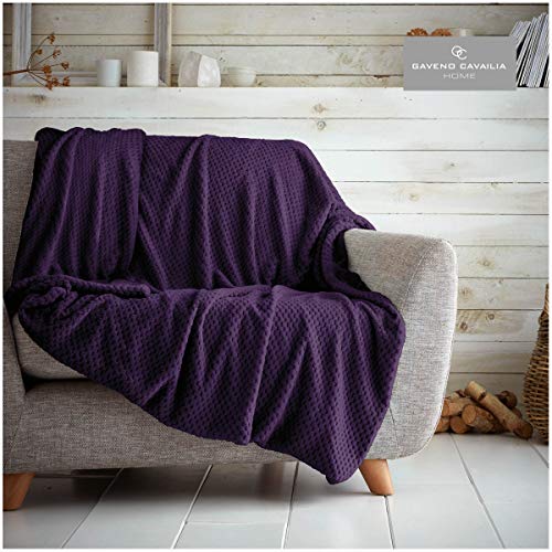 GC GAVENO CAVAILIA Waffle Popcorn Double Throw - Soft Honeycomb Textured Blanket for Sofa and Bed - Lightweight, Fluffy, Easy Care Bedspread - Cosy, Warm Throw for All Seasons, (150x200 cm) Purple