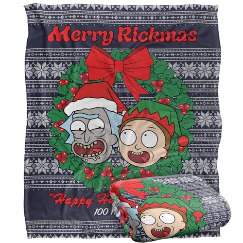 RICK AND MORTY Blanket, 152 x 127 cm Merry Rickmas Ugly Christmas Sweater Silky Touch Super Soft Throw Blanket