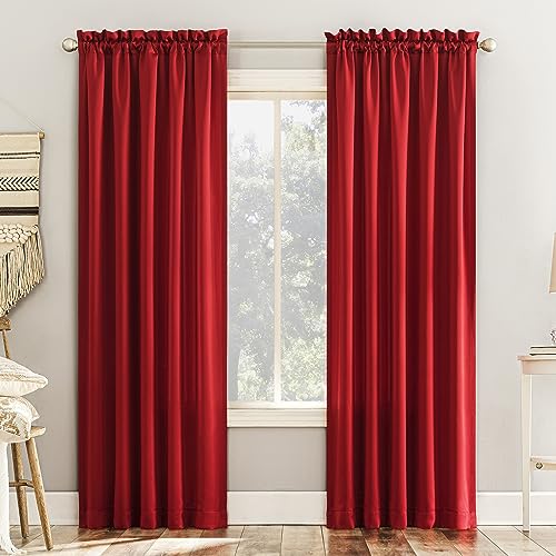 "Sun Zero Barrow 2-Pack Energy Saving Rod Pocket Curtain Panel Pair, 54"" x 95, Holiday Red"