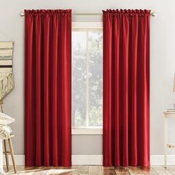 "Sun Zero Barrow 2-Pack Energy Saving Rod Pocket Curtain Panel Pair, 54"" x 95, Holiday Red"