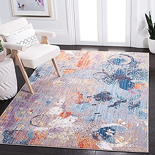 Safavieh Trendy New Transitional Indoor Woven Rectangle Area Rug, Bristol Collection, BTL342, in Grey / Blue, 91 X 152 cm for Living Room, Bedroom or Any Indoor Space