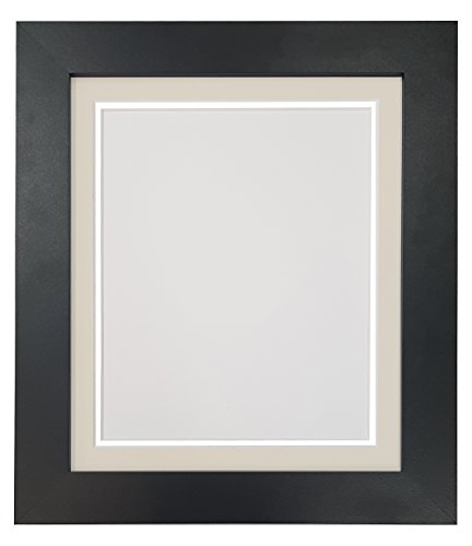 Metro Black Photo Picture Poster Frame with Double Light Grey on White Mount 12 x 10 for Image Size 9 x 7 inch