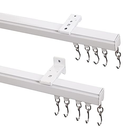 ChadMade, Aluminum Ceiling Rail Set with Hooks, 270-360cm Adjustable Length, Ceiling Rail and Wall Mounting System for Eyelet Curtains and Pleat Curtains, RV Ceiling Rail, White