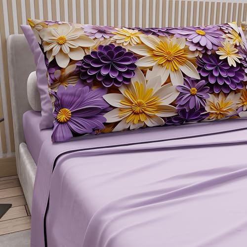 PETTI Artigiani Italiani - Cotton Sheets with Pillowcases in Digital Print, Double Bed Sheet, 4 Lilac Floral Bedding Set, 100% Made in Italy