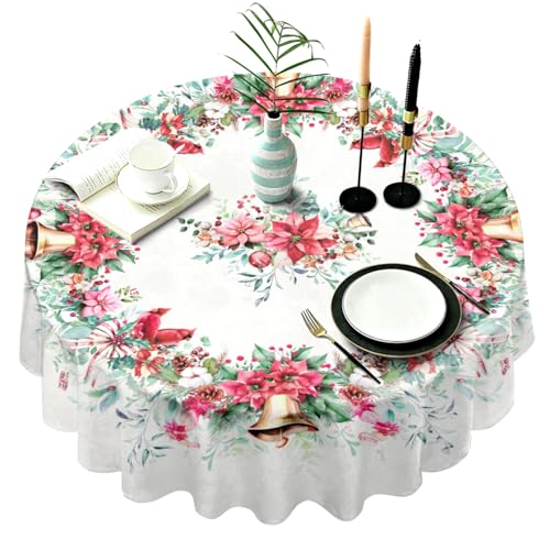 "Virtumob Christmas Tablecloth Pink Xmas Decorations Waterproof Tablecloths Table Covers for Dinner Kitchen Dining Table Party Holiday Decor Round 60"""