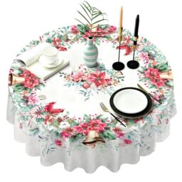 "Virtumob Christmas Tablecloth Pink Xmas Decorations Waterproof Tablecloths Table Covers for Dinner Kitchen Dining Table Party Holiday Decor Round 60"""