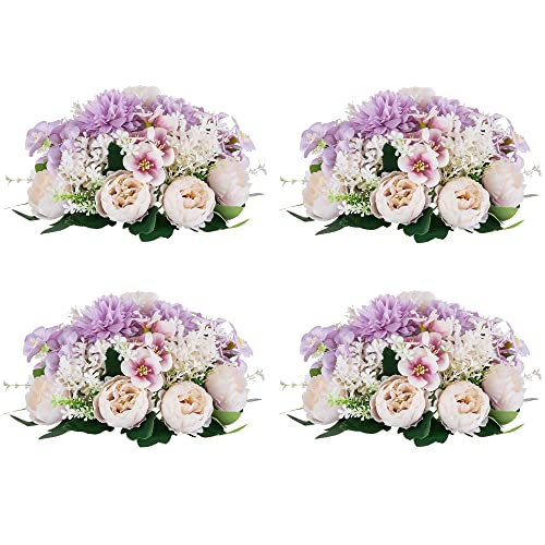 Inweder Flower Balls for Wedding Centerpieces - 4 Pcs Artificial Rose Arrangement, Small Fake Bouquet for Party, Anniversary, Home Decor - Purple