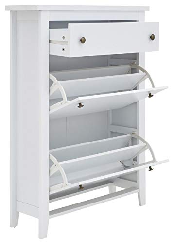 GFW Deluxe Two Tier Shoe Cabinet, Slim Storage Unit for up to 12 Pairs of Shoes, Stylish Hallway Organiser, Modern Design for Entryway, Living Room or Hallway, White