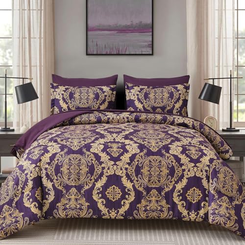 WONGS BEDDING Purple 7 Pieces Comforter Set Damask Comforter Bedding Set-YS01AB091214Q7U-A
