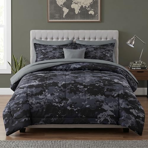 Pamnest Comforter Set Full Size, Camouflage Camo Military 7 Pcs Bedding Set for Kids and Adults, Navy Army Desert Bed Sheet Sets with Fitted Sheet 2 Pillowcases & 2 Shams for Bedroom Bed Decor