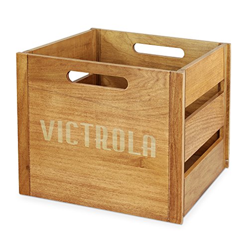 Victrola Wooden Crate - Table Top Album Holder and Organizer for All Records, Holds over 50 Vinyls, Classy Wood Finish, Easy Installation, Elegant Design