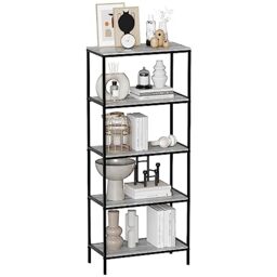 Vida Designs Brooklyn Bookcase Wooden Shelving Shelf Storage Display Shelves Unit Industrial Rustic Furniture (Grey, 5 Tier)