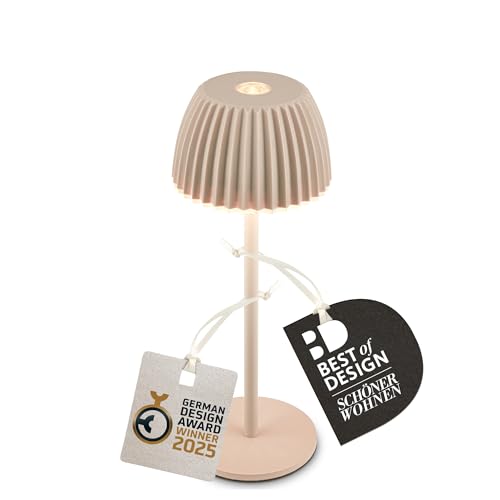 BRILONER - Riffle Nano LED Table Lamp Wireless IP44 with Light Edge, 6 x 15.5 cm, Touch Dimmer, Battery Replaceable, Bedside Lamp, LED Lamp, Battery Lamp, German Design Award Winner 2025, Beige