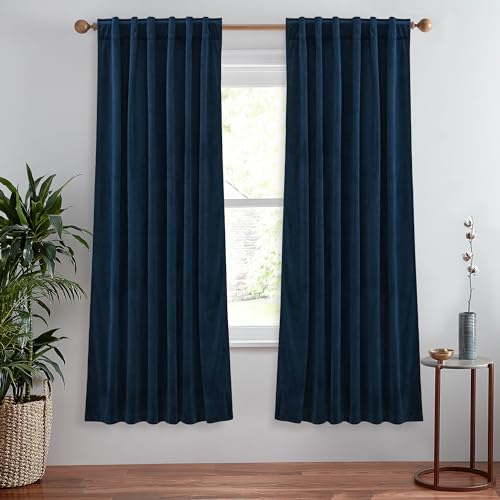 StangH Navy Blue Blackout Velvet Curtains Thick Heavy Bedroom Curtains 72 inches Long 2 Panels, Elegant Decor Thermal Insulated Energy Efficient Drapes for Living Room, W52 x L72