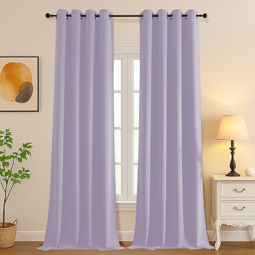 Simplebrand Lilac Room Darkening Curtains for Bedroom Living Room 108 Inches Long 2 Panels Set, Thermal Insulated Curtains & Drapes, Solid Grommet Noise Reducing Window Treatment, W50 x L108 Inch