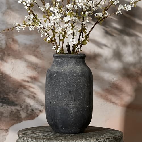 SIDUCAL Rustic Farmhouse Flower Vase - 9.5 Inch Large Ceramic Pampas Grass Vase - Modern Farmhouse Decor for Home, Table, Living Room, Shelf, Mantel, Black