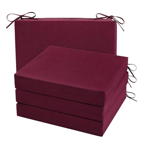Cozyide Outdoor Chair Cushions, Waterproof Patio Seat Cushions with Adjustable Straps, Square Corner Patio Chair Cushions for Garden, Burgundy, 18.5x16x3 Inch (Pack of 4)