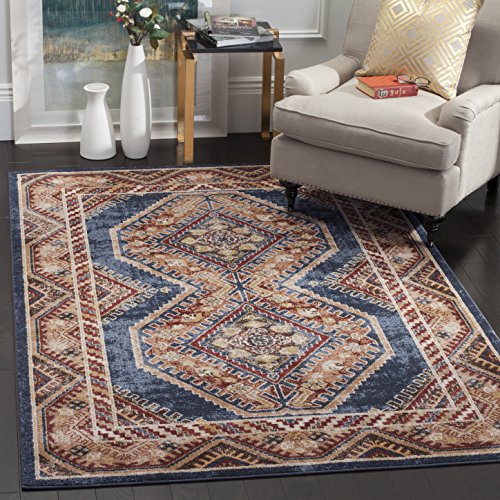 Safavieh Traditional Distressed Indoor Woven Rectangle Area Rug, Bijar Collection, BIJ647, in Royal Blue / Rust, 201 X 274 cm for Living Room, Bedroom or Any Indoor Space