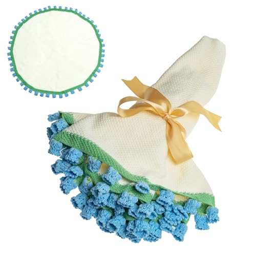 EIGHTOWN 43'' Crochet Flowers Rose Bouquet Blanket Finished - Handmade Knitted Throw Blanket - Home D??cor for Mom - Mother's Day Birthday Valentine's Day (Blue Lily of The Valley)