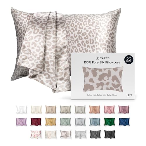 "TAFTS 22mm 100% Pure Mulberry 6A Silk Pillowcase for Hair & Skin with Envelope Closure, Cooling, Natural, Organic, Double Sided Silk Pillow Case (Leopard, King Size, 20""x36"")"