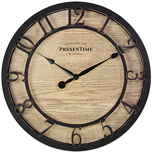 "PRESENTIME & Co 10"" Farmhouse Series Wall Clock, Cottage Style, Vintage Design, Oil Rubbed Bronze"