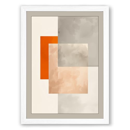 Layered Geometry Minimalist Framed Wall Art Print A2 (59.4×42cm) White, Wall Decor for Living Room, Bedroom, Office & Home, Ready to Hang, Art Gift