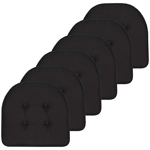 "Sweet Home Collection Chair Cushion Memory Foam Pads Tufted Slip Non Skid Rubber Back U-Shaped 17"" x 16"" Seat Cover, 6 Count (Pack of 1), Black"