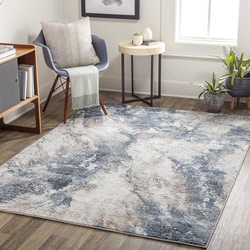 Livabliss Leno Abstract Area Rug, 200 x 275 cm, Sky Blue & Ivory, 100% Polyester Medium Pile, Jute Backing, Machine Woven Indoor Carpet for Living Room, Bedroom & Lounge