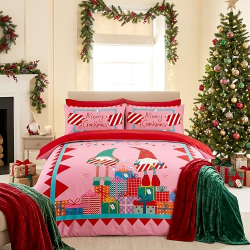GC GAVENO CAVAILIA Merry Gonkmas Single Duvet Cover Set Christmas Bedding - Breathable, Lightweight, Reversible Quilt Cover Set - Soft Touch, Christmas Duvet Cover Single With Pillow Case, 135x200cm