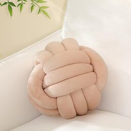 Sioloc Soft knot ball pillows,round throw pillow cushion Home Decoration Plush Pillow,Throw Knotted Pillow Handmade Round Pillow（13.7inches,Beige）
