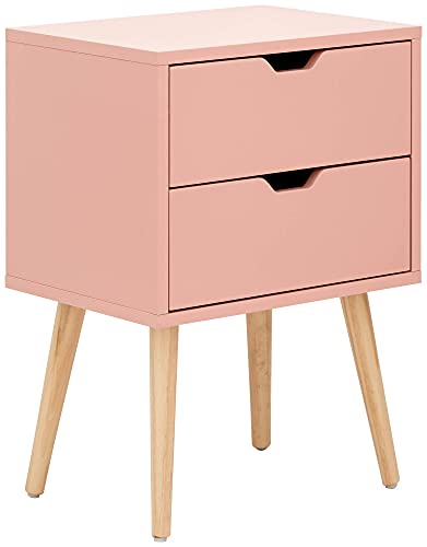 GFW Nyborg 2 Drawer Bedside Table Lamp Side Chest Cabinet Storage, 30 cm Width x 56 cm Height x 40 cm Depth, Coral Pink