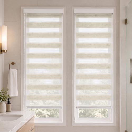 VOUNOT?? Set of 2 Day and Night Zebra Roller Blinds No Drill,50x150cm Linen - Double Layer Translucent and Blackout Fabric, Easy Installation Window Shades Fit Home Office Bedroom Kids Room Easy