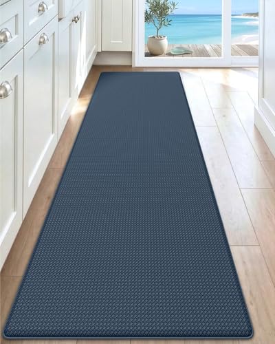 DEXI Kitchen Floor Mats Cushioned Anti Fatigue, 17x59 Standing Runner Rug - Dark Blue Waterproof, Soft Comfort, Memory Foam Antifatigue Padded Mats for Desk Office, Sink, Laundry