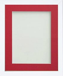 Frame Company Jellybean Range White Wooden 8x6 inch Picture Photo Frame with Red Mount for Image 7x5 inch * Choice of Colours & Sizes* Fitted with Perspex