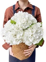 JINWOE White Hydrangea Artificial Flowers, 3Pcs Large 21” Royal Real Touch Latex Silk Flowers Faux Hydrangea, Lifelike Fake Flower for Spring Wedding Bouquet Table Centerpieces Indoor Home