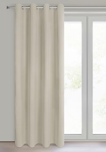 Eurofirany NITA Blackout Curtain, 100% Room Darkening Velvet Curtain, Thermal Insulated Eyelet Curtains for Bedroom Living Room, 55x98 inches - Beige