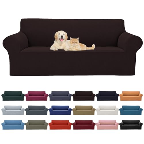 Cupuamon 2026 New Stretch Oversized Sofa Slipcovers Couch Sofa Cover for 4 Seater Furniture Protector Covers with Elastic Bottom Jacquard Fabric Small Checks for Pets, Kids - Chocolate