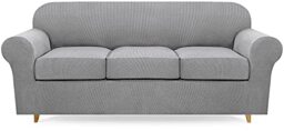 Lamberia High Stretch Sofa Cover for 3 Cushion Couch Loveseat Cover 4 Pieces Thick &Washable Plush Jacquard Sofa Slipover Couch Cover Furniture Protector for Dogs,Pets&Kids(Large,Slivergray)