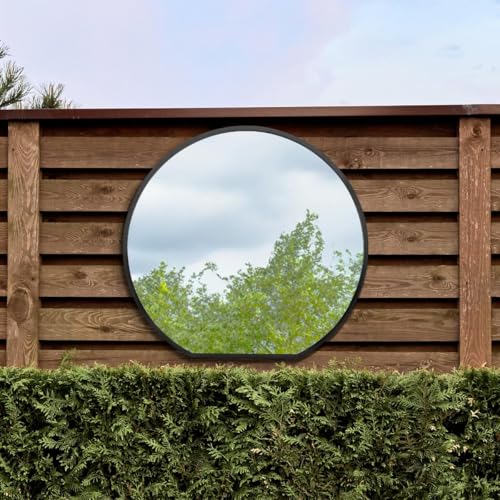 "The Circulus - Black Framed Flat Bottom Circular Garden Wall Mirror - Perfect for the Mantle! 41"" X 39"" (105CM X 100CM)"