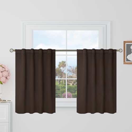 BGment Brown Cafe Blackout Curtains 36 Inch Length for Half Windows - 34 x 36 inch Curtains Rod Pocket and Back Tab Thermal Insulated Room Darkening Short Curtains for Kitchen, 2 Window Panels