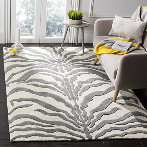 Safavieh Zebra Indoor Hand Tufted Rectangle Area Rug, Cambridge Collection, CAM709, in Ivory / Dark Grey, 152 X 244 cm for Living Room, Bedroom or Any Indoor Space