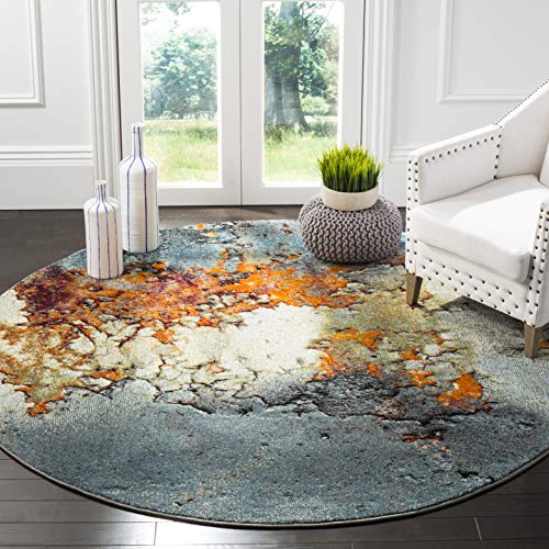 Safavieh Glacier Collection Contemporary Rug for Living Room Dining Room Bedroom Short Pile Blue and Multi 4ft x 4ft