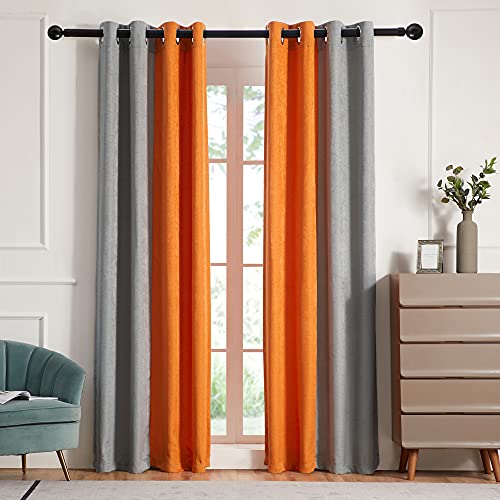 PRIMROSE Ombre Blackout Curtains for Living Room Thermal Insulated Room Darkening Curtains Window Drapes for Bedroom Grommet Grey Orange 108 inch Long 2 Panels