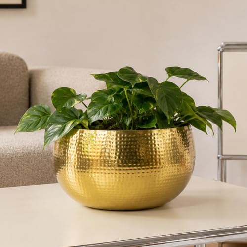 Leaf Large Straight Edge Hammered Metal Planter Reflective