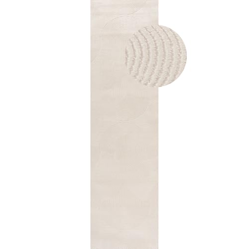 THE RUGS Carmel Modern Area Rug - Stain-Resistant, Non-Shedding, Durable Rugs for Bedroom and Hallway [ Wave Cream, 80x300 cm ]