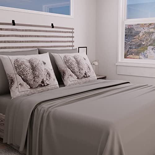 PETTI Artigiani Italiani - Complete Bed Set, Double Sheets, Heart Silver Sheets, Double Bed Set, Printed on Pillowcases Only 100% Made in Italy