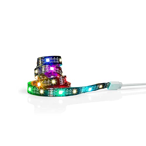 Nedis SmartLife Flexible LED Strip, Bluetooth, RGB & White, USB Powered, Dimmable Mood Lighting for TV Viewing, Cuttable Every 33mm, Works with SmartLife App – 2.0m