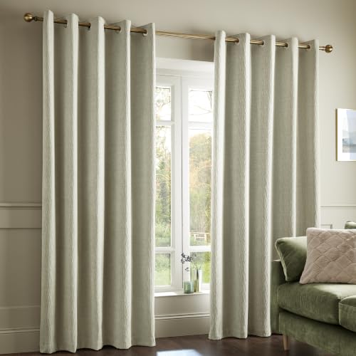 Catherine Lansfield Crinkle Chenille 66x54 Inch Eyelet Curtains Natural