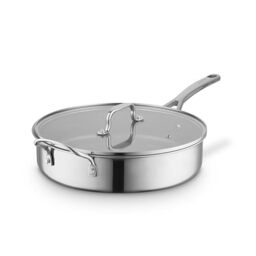 Sur La Table Tri-Ply 28cm Multi-Pan with Tempered Glass Lid, 10x Stronger Superior Ceramic Coating, Induction Compatible, Stainless Steel, SLT900239